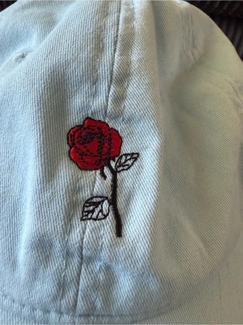 Disney Beauty and the Beast Light Blue Kids Cap Red Rose Embroidery